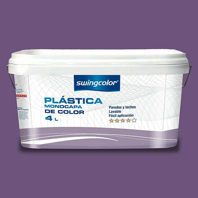 swingcolor Pintura para paredes - Púrpura, Mate, 4 l - Bote de pintura de interior Swingcolor, ideal para paredes y techos. La pintura es lavable y fácil de aplicar.