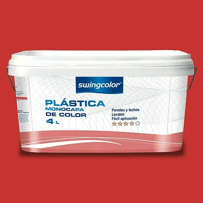 swingcolor Pintura para paredes - Flamenco, Mate, 4 l - Cubo de pintura de interior Swingcolor Plástica Monocapa de Color, de 4 litros. Ideal para paredes y techos, lavable y fácil aplicación.