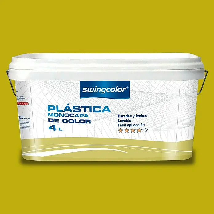 swingcolor Pintura para paredes - Lima, Mate, 4 l - Bote de pintura Swingcolor Plástica Monocapa, 4 litros. Ideal para paredes y techos, lavable y fácil de aplicar.