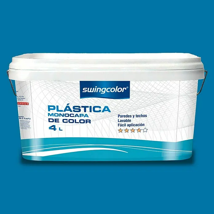 swingcolor Pintura para paredes - Azul Capri, Mate, 4 l - Un cubo de pintura Swingcolor Plástica Monocapa, apta para paredes y techos. Lavable y fácil aplicación.