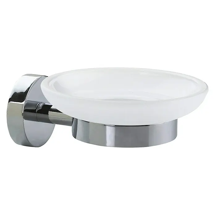 Tesa Smooz Seifenschale - Mit Halterung, Satiniert/Chrom, Glänzend - Wandmontierte Seifenschale mit Chromhalterung und weißem, mattiertem Glas für stilvolle Badezimmeraccessoires.