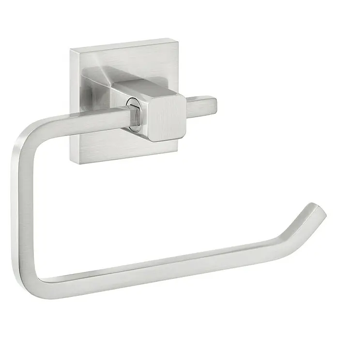 Tesa Exxclusiv Toilettenpapierhalter - Ohne Deckel, Edelstahl, Verchromt - Ein stilvoller, gebürsteter Nickel-Toilettenpapierhalter mit einem quadratischen Sockel, der ein modernes Design und eine praktische Lösung für jedes Badezimmer bietet.
