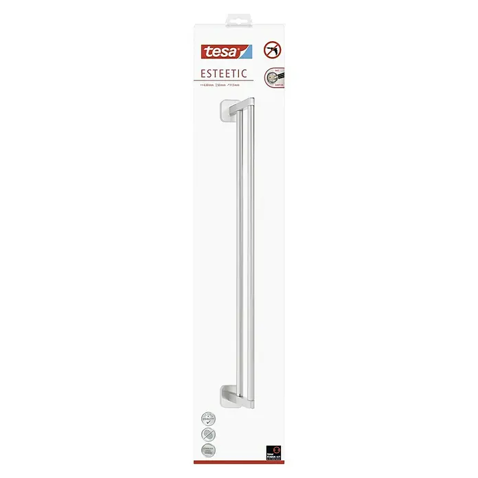 Tesa Esteetic Handtuchstange - 2-armig, Breite: 63 cm, Edelstahl, Glänzend - Tesa Esteetic Handtuchhalter für Badezimmer, aus hochwertigem Edelstahl, einfache Montage ohne Bohren, für ein stilvolles Ambiente.