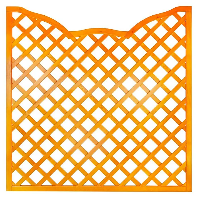 Andrewex Sichtschutzelement Calais 2 - 180 x 180 cm, Mit Bogen, Pinie - Ein dekoratives Gartenzaunelement aus Holz mit einem markanten Rautenmuster und einer geschwungenen Oberkante, ideal für den Außenbereich.