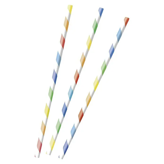 Strohhalm - 12 Stk., Bright Rainbow, Papier - Drei gestreifte Papierstrohhalme in Regenbogenfarben. Eine umweltfreundliche Alternative zu Plastikstrohhalmen.