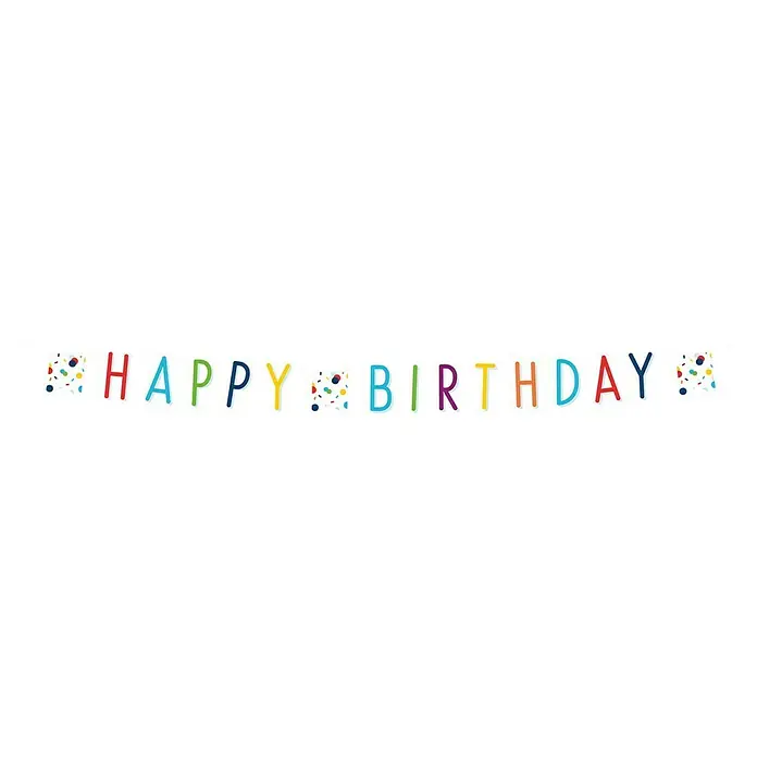 Girlande Partykette - 180 cm, Bunt, Confetti, Papier - Bunte "Happy Birthday"-Girlande mit Punktmuster, ideal für Geburtstagsfeiern und Dekorationen, die eine festliche Atmosphäre schaffen.