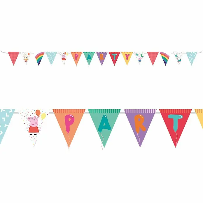 Girlande Wimpelkette - 330 cm, Bunt, Peppa Pig, Kunststoff - Diese farbenfrohe Girlande mit Peppa Wutz und dem Schriftzug "Party" ist die perfekte Dekoration für jede Geburtstagsfeier.