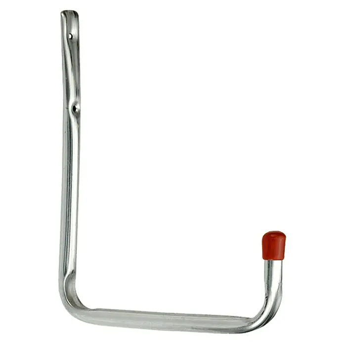 Connex Colgador para herramientas - L x An x Al: 25 x 8,5 x 30,5 cm, Carga soportada: 15 kg - Un gancho de pared plateado robusto con una tapa protectora roja, perfecto para guardar herramientas en el taller o garaje.