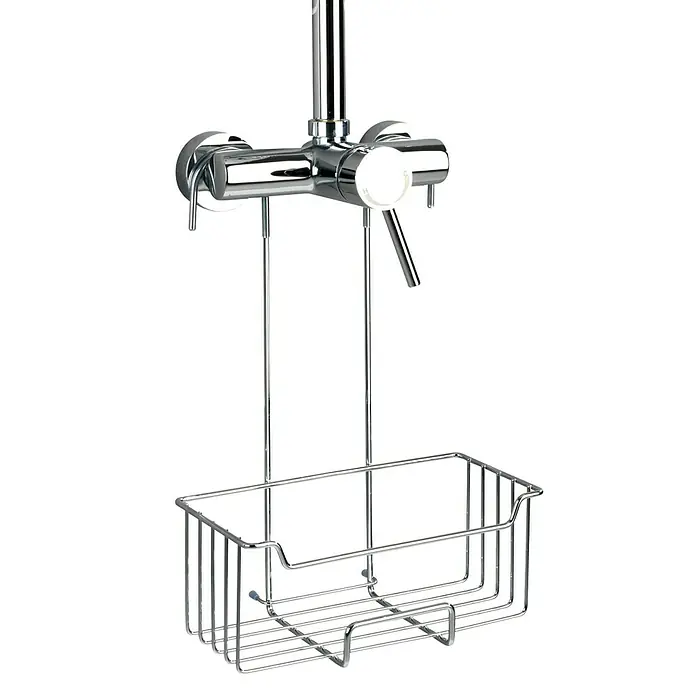 Wenko Duschkorb Milo - 14 x 25 x 36 cm, Edelstahl, Glänzend - Ein chromglänzender Duschmischer mit praktischem Duschkorb für Shampoo und Duschgel. Elegantes Design für moderne Badezimmer.