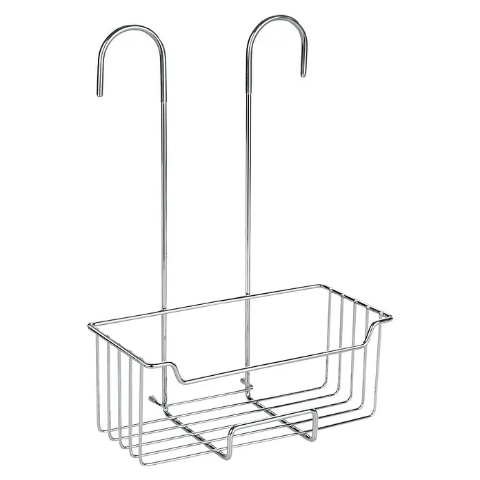 Wenko Duschkorb Milo - 14 x 25 x 36 cm, Edelstahl, Glänzend - Ein verchromtes Duschregal mit zwei Haken zum Einhängen, ideal für die Organisation von Badutensilien in der Dusche. Praktisch und platzsparend.