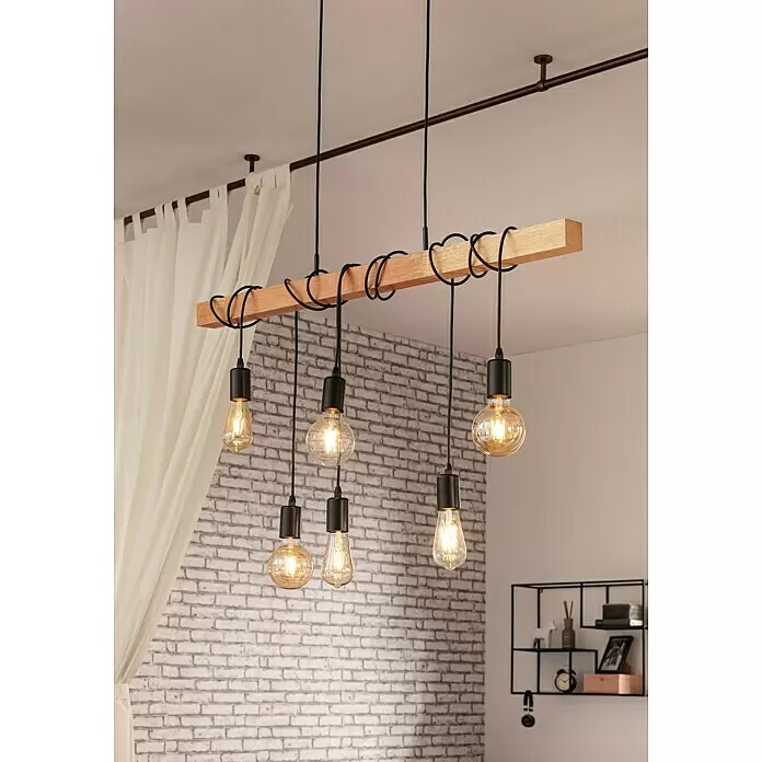 Eglo Townshend Pendelleuchte - B x H: 10 x 110 cm, Schwarz/Braun, 360 W - Stimmungsaufnahme