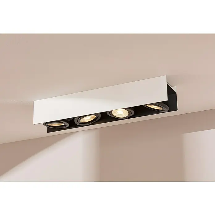 Eglo LED-Deckenleuchte Vidago - 21,6 W, L x B x H: 62 x 13 x 11 cm, Weiß, Warmweiß - Einbauleuchte mit weißem Gehäuse und vier runden Strahlern, die warmes Licht spenden und eine moderne Atmosphäre erzeugen.