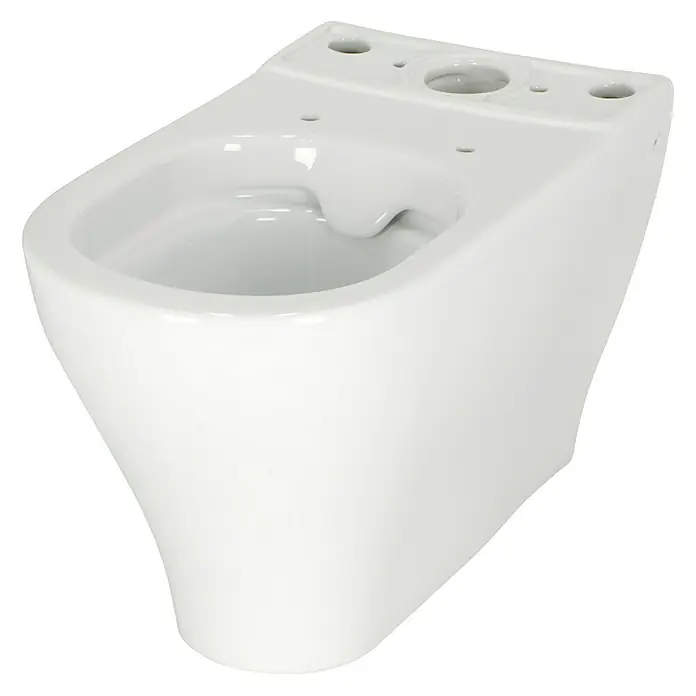 Camargue San Francisco Taza de WC - Sin borde de descarga, Salida WC: Horizontal, Blanco - Primer plano de un inodoro suspendido de pared moderno, blanco. El diseño sin borde garantiza la higiene y fácil limpieza.