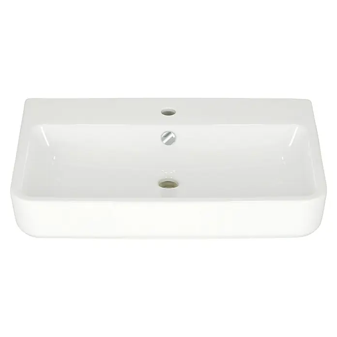 Camargue San Francisco Waschtisch - 70 x 45,5 cm, Ohne Spezialglasur, Hahnloch: Mitte, Mit Überlauf, Weiß - Weißes Keramik-Waschbecken mit Hahnloch und Überlauf, ideal für moderne Badezimmer. Stilvolles Design für Ihr Bad.