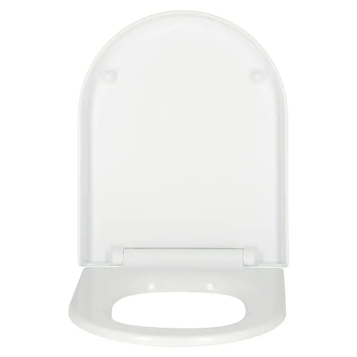Camargue San Francisco WC-Sitz - Duroplast, Weiß, Mit Absenkautomatik - Nahaufnahme eines weißen Toilettensitzes. Hygienisches Design für jedes Badezimmer, einfache Installation und Reinigung.