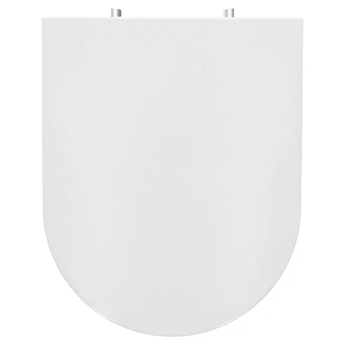 Camargue San Francisco WC-Sitz - Duroplast, Weiß, Mit Absenkautomatik - Aufnahme eines weißen Toilettensitzes, der ein sauberes und minimalistisches Badezimmerdesign für Komfort und Hygiene bietet.