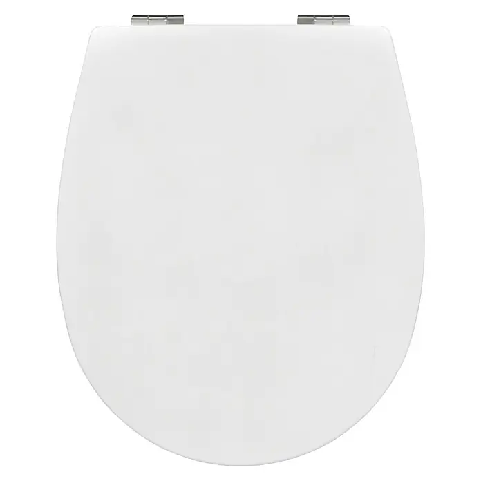 Bemis WC-Sitz Hudson - Holz, Weiß, Mit Absenkautomatik - Weiße Toilettenbrille mit Chrombeschlägen. Die saubere und moderne Gestaltung passt in jedes Badezimmer und bietet Komfort.