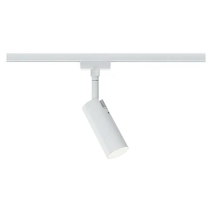Paulmann URail LED-Spot Tubo - 5 W, L x B x H: 105 x 42 x 196 mm, Weiß, Warmweiß - Weißer LED-Strahler an einer weißen Schiene. Die Lichtquelle ist zylindrisch und nach unten gerichtet, für gezielte Beleuchtung.