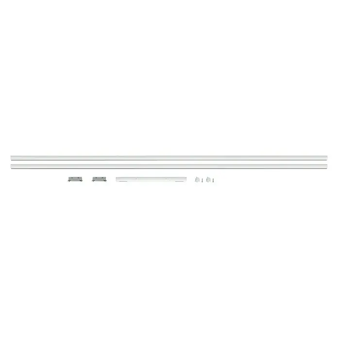 Paulmann URail Set básico - Blanco, Largo: 2,3 m, Metal - En la imagen, un inserto para armario con dos rieles blancos, material de montaje y conectores. Ideal para la organización y la estabilización.
