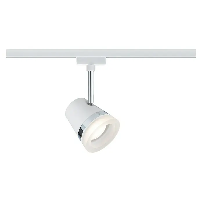 Paulmann URail Spot Cone - Ø x H: 85 x 180 mm, GU10, Ohne Leuchtmittel, Weiß, Chrom - Weißer Schienenstrahler mit Chrom-Akzent und warmweißem Licht, ideal für moderne Innenräume.