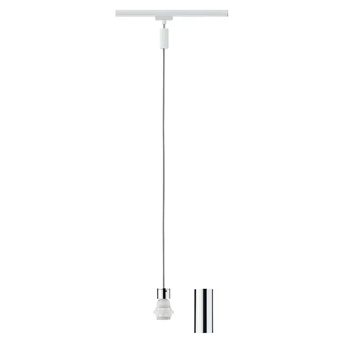 Paulmann URail 2Easy Pendelleuchte Basic - 20 W, Weiß, Chrom, Höhe: 150 cm - Pendelleuchte mit verchromtem Lampenfuß und weißem Baldachin zur Montage an einer Schiene. Eleganter Lichtblick für modernes Wohnen.