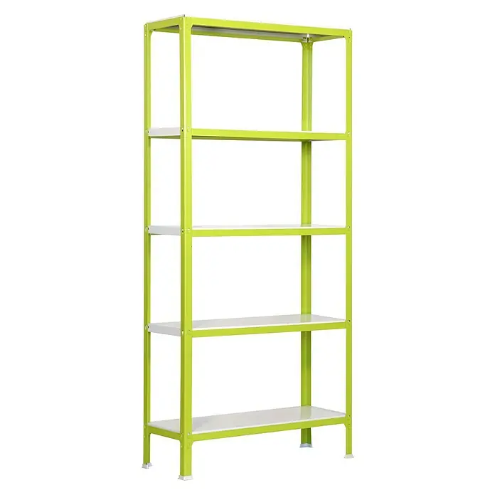 Simonrack Simonhome Metallregal Click Metall Plus - H x B x T: 180 x 100 x 30 cm, Traglast pro Boden: 150 kg, Anzahl Böden: 5 Stk., Stecken, Grün/Weiß - Helles, fünfstöckiges Regal mit grünen Metallrahmen und weißen Regalböden, ideal für Lagerung und Organisation.