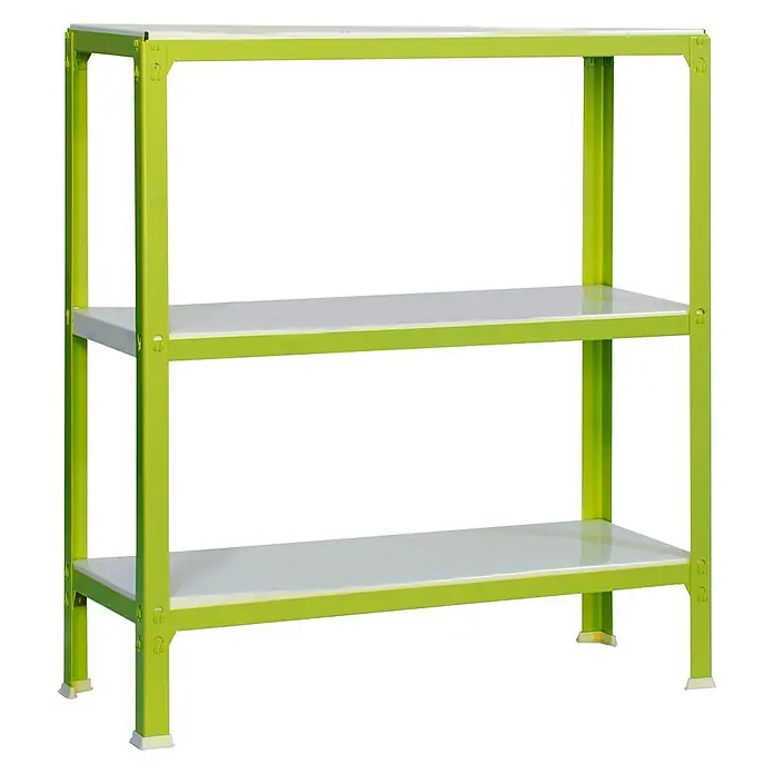 Simonrack Simonhome Metallregal Click Metall Mini - H x B x T: 90 x 80 x 30 cm, Traglast pro Boden: 150 kg, Anzahl Böden: 3 Stk., Stecken, Grün/Weiß - Abgebildetes grünes Regal mit drei Ablagen in Weiß, das viel Stauraum bietet und sich ideal für verschiedene Zwecke eignet.