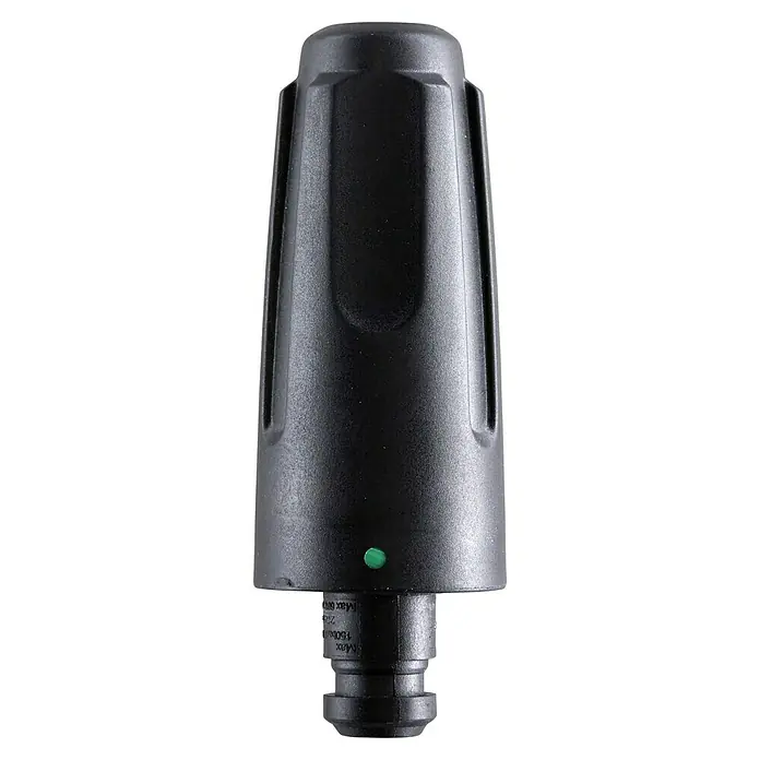 Nilfisk Boquilla Tornado CC 4 - Específico para hidrolimpiadoras Nilfisk - La imagen muestra una boquilla negra, comúnmente usada en hidrolimpiadoras para el ajuste del chorro de agua. Es robusta y resistente.