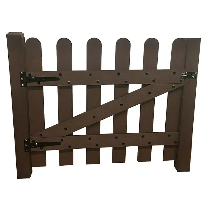 Dioco Puerta para el jardín - L x Al: 76 x 65 cm, Marrón - Puerta de madera pintada de marrón con bordes redondeados y refuerzos cruzados. Un elemento de estilo para el jardín.