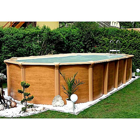 KWAD Stahlwand-Pool Premium All Inklusive Oval (L x B x H: 730 x 370 x 132 cm, Holzoptik, 32 000 l, Mit Edelstahlleiter)