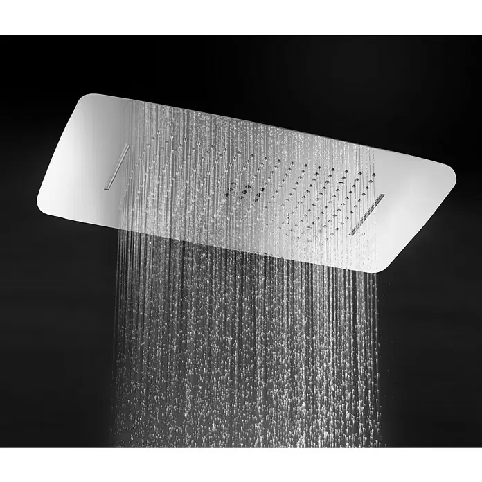 Imex Sistema de ducha empotrado Sumatra con premarco - Cromo - Cabezal de ducha rectangular de acero inoxidable con una suave cascada de agua para una experiencia de ducha relajante.
