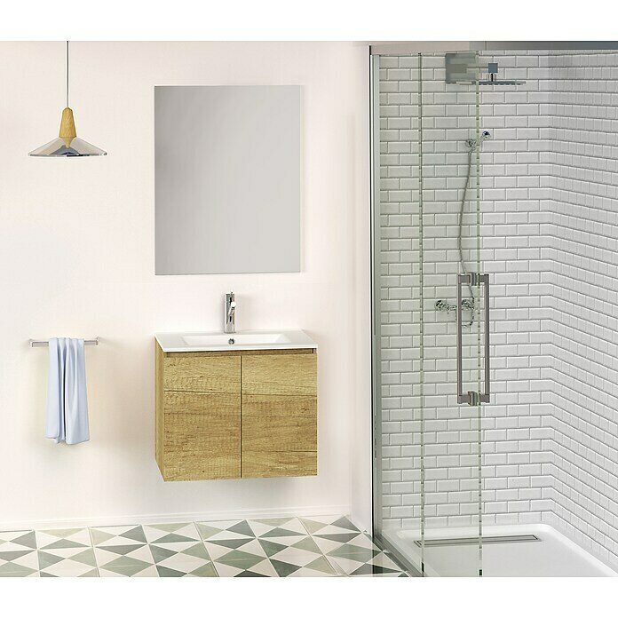 Conjunto de mueble de baño Teide (80 cm, 3 piezas, Nature, Mate)