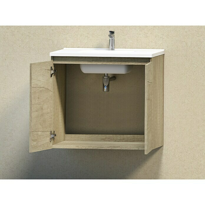 Conjunto de mueble de baño Teide (80 cm, 3 piezas, Nature, Mate)