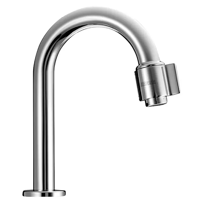 Hansa Waschtischarmatur Nova - Chrom, Glänzend, Ausladung Armatur: 127 mm - Ein glänzender, gebogener Wasserhahn aus Chrom mit einem minimalistischen Design und klaren Linien, ideal für moderne Badezimmer.