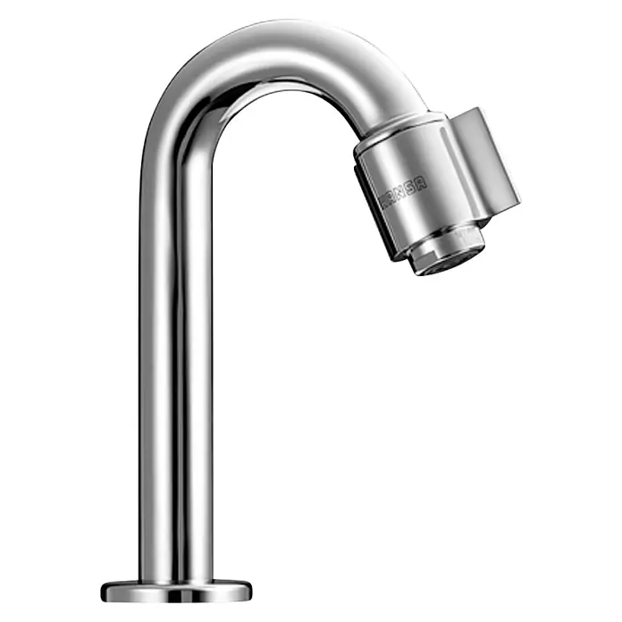 Hansa Waschtischarmatur Nova - Chrom, Glänzend, Ausladung Armatur: 93 mm - Nahaufnahme eines HANSA-Wasserhahns in modernem Design. Seine glänzende Chromoberfläche und klaren Linien machen ihn zum Blickfang.