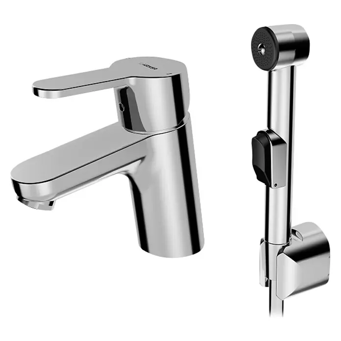 Hansa Primo Waschtischarmatur - Chrom, Glänzend, Mit Funktionsbrause - Glänzende Chrom-Armatur und Bidet-Brause, moderne Badarmaturen für stilvolle Hygiene im Badezimmer.