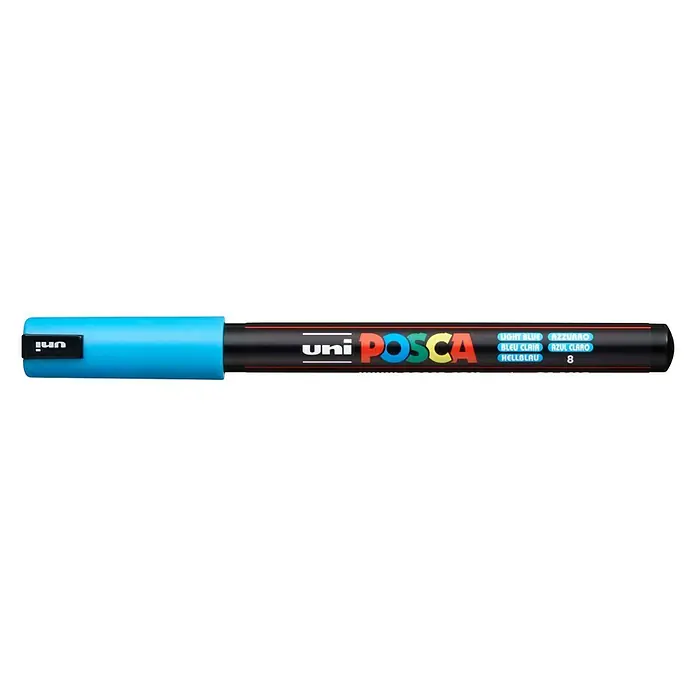 Posca Marker PC - 1MR - Hellblau, 0,7 mm, Kalibrierte Spitze - Ein Uni Posca Marker in Hellblau, ideal für Kunstprojekte und kreative Gestaltung auf verschiedenen Oberflächen.