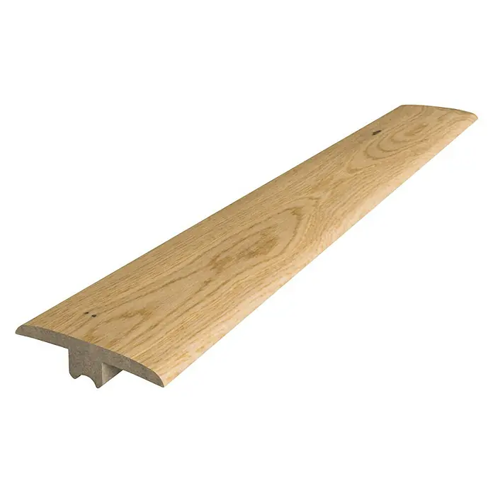 Perfil de juntas de dilatación roble blanco - 2,4 m x 44 mm x 10 mm, Pegado - Una tira de transición en forma de T marrón para pavimentos, ideal para transiciones limpias y estéticas entre diferentes tipos de suelo.