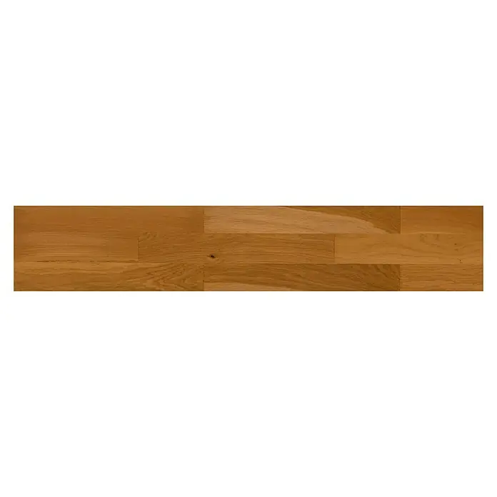 Parquet large roble natural - 1.080 x 198 x 14 mm - Primer plano de una muestra de suelo de parqué con tonos de madera cálidos y naturales que muestra un diseño elegante y atemporal.