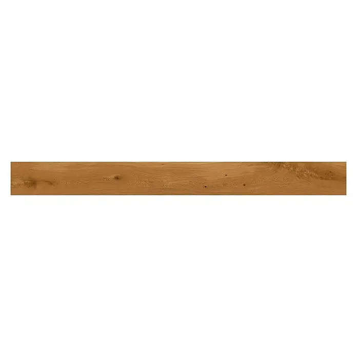 Parquet large roble natural - 1.980 x 198 x 14 mm - Vista detallada de una tabla de madera con tonos cálidos y grano distinto, ideal para proyectos de diseño rústico.