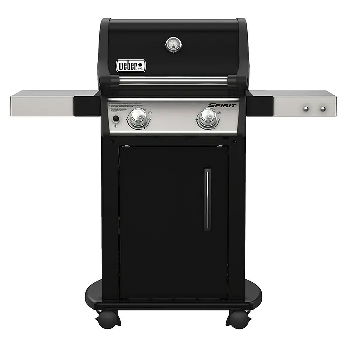 Weber Barbacoa de gas Spirit E-215 GBS - Superficie de la parrilla (An x Pr): 52 x 45 cm, Número de quemadores: 2 - Aquí hay una barbacoa de gas Weber Spirit con elementos negros, perfecta para asados al aire libre.