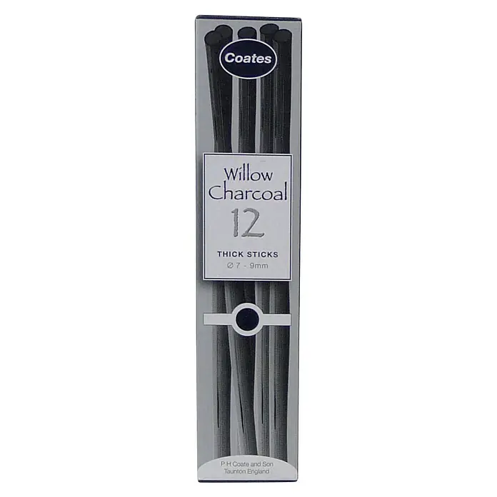 Talens Lápiz de carbón - Grosor de trazo: 7 mm - 9 mm, Negro - Paquete de 12 barras gruesas de carboncillo de sauce Coates (Ø 7-9mm) para artistas. Ideal para dibujar y esbozar con líneas suaves.