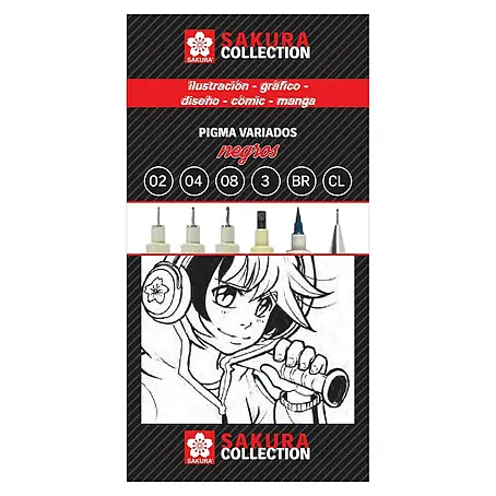 Talens Sakura Set de marcadores de efecto lacado Pigma Negros