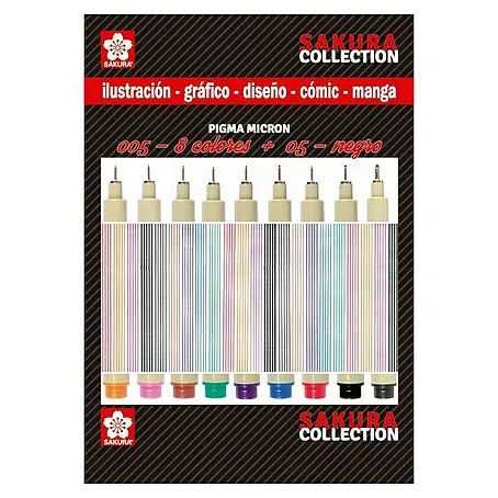 Talens Sakura Set de marcadores de efecto lacado Micron 005 Colores + 05 Negro