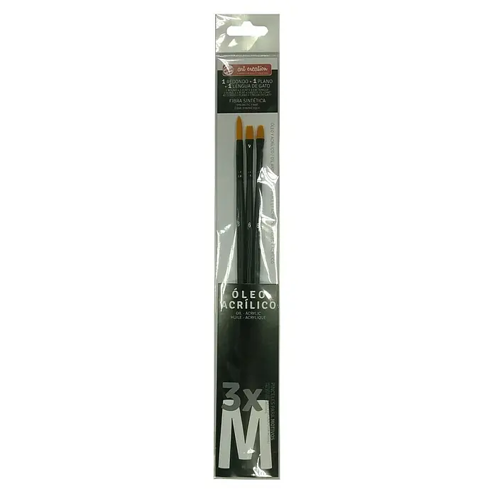 Talens Art Creation Set de pinceles de cerdas Óleo/Acrílico M - 3 pzs. - Un set de tres pinceles Art Creation para pintura al óleo y acrílica, que consiste en pinceles redondos, planos y de lengua de gato.