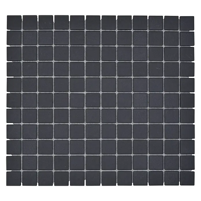 Mosaikfliese Quadrat Uni AT 891 - 32,6 x 30 cm, Schwarz, Matt - Quadratische, mattschwarze Mosaikfliese mit hellgrauen Fugen, ideal für moderne Badezimmer und Küchen, bietet eine elegante und robuste Oberfläche.