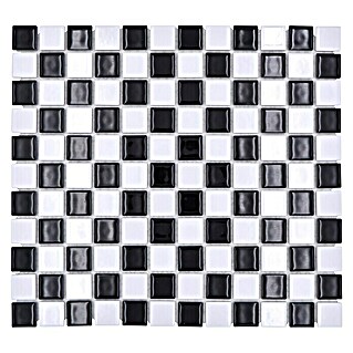 Mosaikfliese Quadrat Mix BM 048 (32,6 x 30 cm, Schwarz/Weiß, Glänzend)