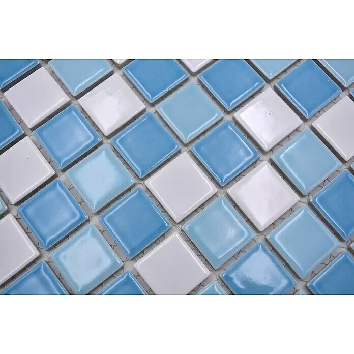 Mosaikfliese Quadrat Mix BM 300 - 32,6 x 30 cm, Blau/Weiß, Glänzend - Detailaufnahme