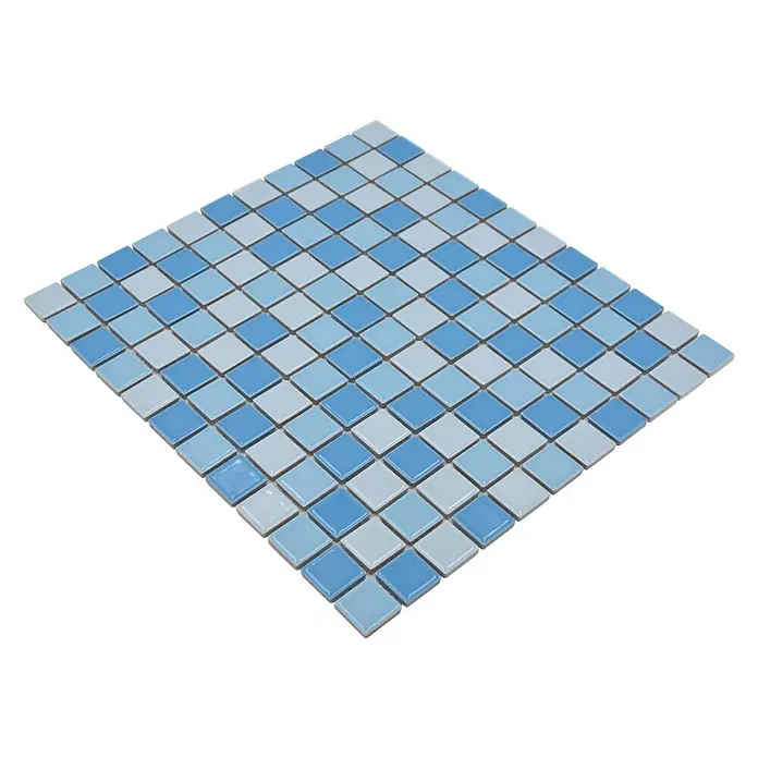 Mosaikfliese Quadrat Mix BM 200 - 32,6 x 30 cm, Blau, Glänzend - Quadratische Mosaikfliesen in Blau- und Grautönen, perfekt für stilvolle Akzente in Bad oder Küche. Eine moderne und elegante Wahl.