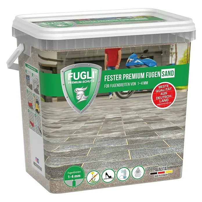 Fugli Fester Fugensand Premium - Sand/Neutral, 15 kg - Fugli Fester Premium Fugensand im Eimer. Das Produkt ist ideal für Fugenbreiten von 1-4 mm und ist Made in Germany Qualität.